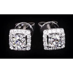 2.32 Carats Round Real Diamond Halo Setting Stud Earring White Gold 14K