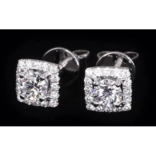 2.32 Carats Round Real Diamond Halo Setting Stud Earring White Gold 14K