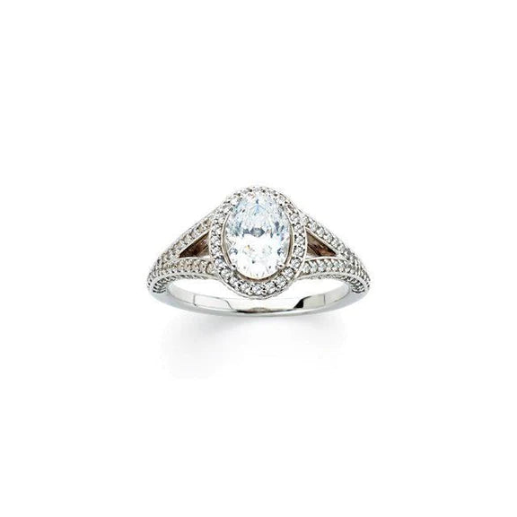 2.35 Carats Oval Halo Anniversary Ring Split Shank Natural  14K