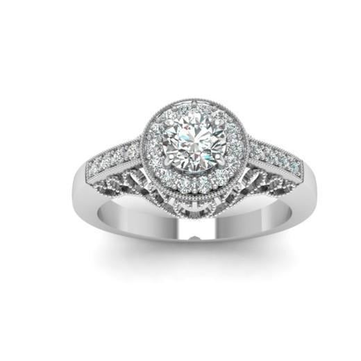 2.35 Carats Round Cut Real Diamonds Antique Style Wedding Ring White Gold - Halo Ring-harrychadent.ca