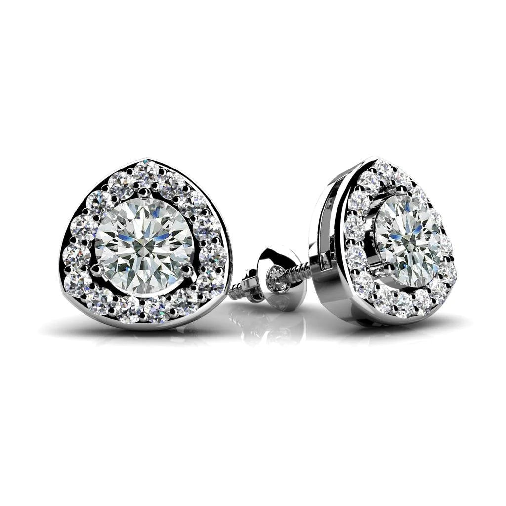 2.3 Ct Brilliant Cut Round Cut Real Diamonds Lady Studs Earrings Gold Halo