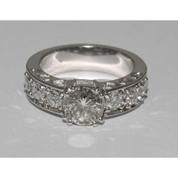 2.40 Carat Round Genuine Diamond White Gold Solitaire Ring With Accents