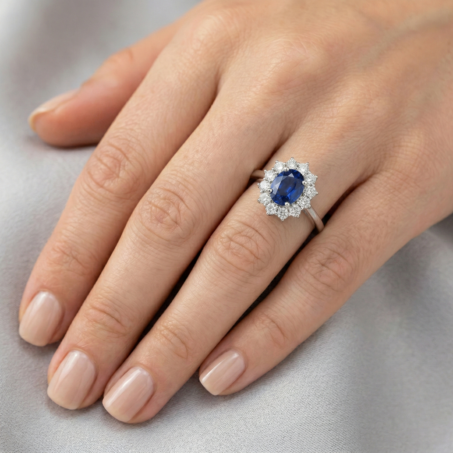 2.40 Carats Ceylon Sapphire And Natural Earth Mined Diamond ( Not Lab Grown ) Ring White Gold 14K