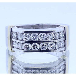 2.40 Carats Classic Round Real Diamond Men's Ring 14K White Gold