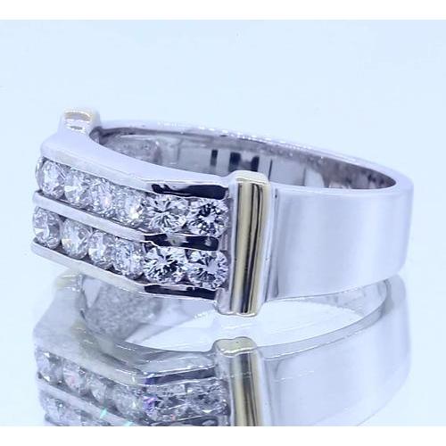 2.40 Carats Classic Round Real Diamond Men's Ring White Gold