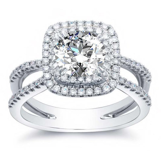 2.40 Carats Genuine Diamond Engagement Ring Halo White Gold 14k