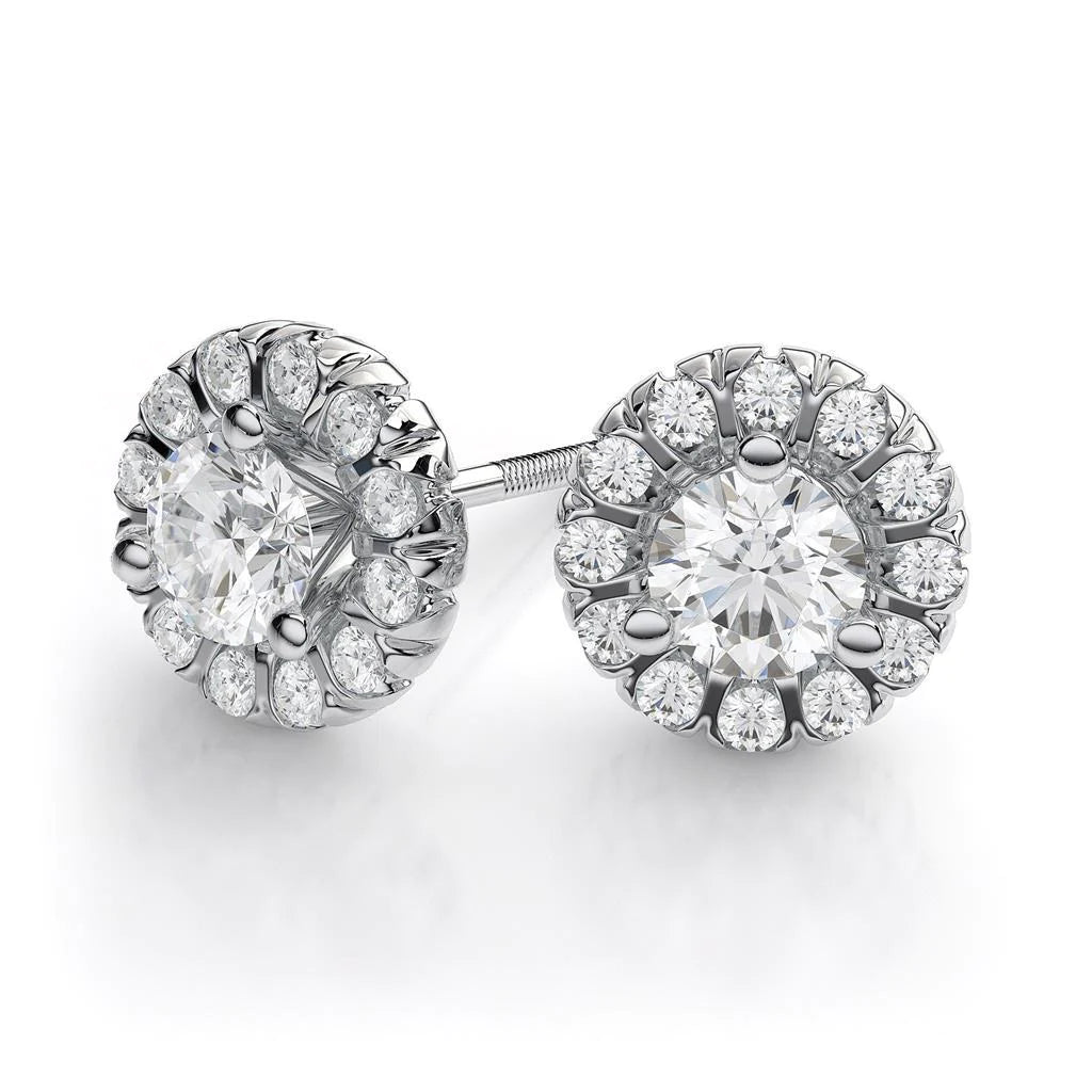 2.40 Carats Gorgeous Real Diamond Lady Stud Halo Earrings White Gold