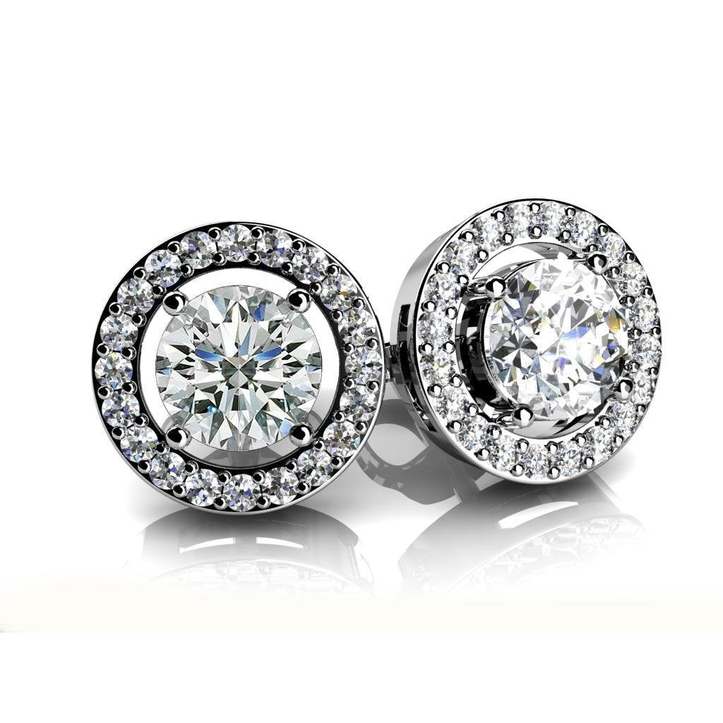 2.40 Carats Real Sparkling Diamond Women Stud Earring White Gold 14K - Halo Stud Earrings-harrychadent.ca