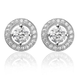 2.40 Carats Round Cut Real Diamonds Women Stud Halo Earrings White Gold