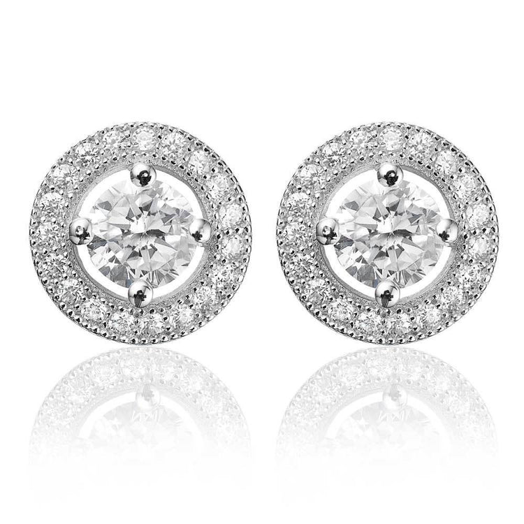 2.40 Carats Round Cut Real Diamonds Women Stud Halo Earrings White Gold