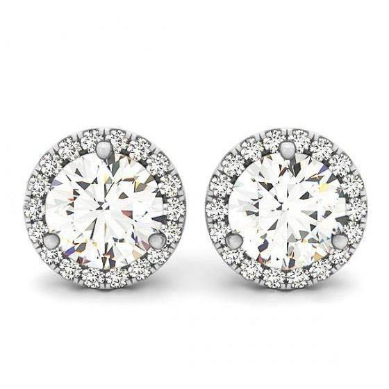 2.40 Carats Round Genuine Diamonds Halo Pair Studs Earrings