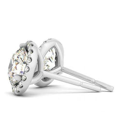 2.40 Carats Round Genuine Diamonds Halo Pair Studs Earrings