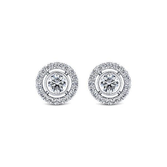 2.40 Carats Women Studs Earring Round Cut Genuine Diamonds Halo
