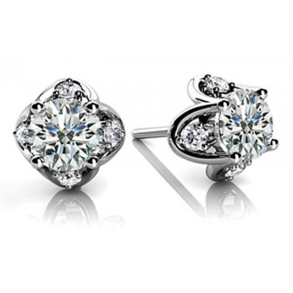 2.40 Ct. Round Real Diamond Women Stud Earring White Gold Crown Setting - Stud Earrings-harrychadent.ca