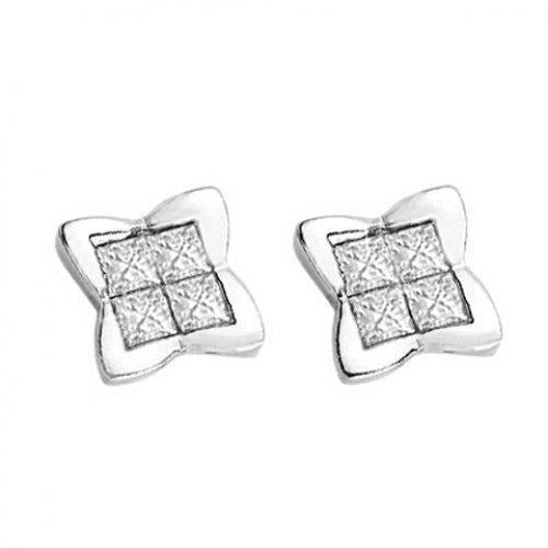 2.40 Ct Princess Cut Real White Diamond Post Earring