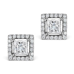 2.40 Ct Princess & Round Real Natural Earth Mined Diamond Stud Halo Earring