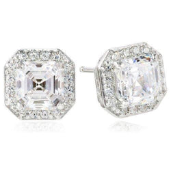 2.45 Carats Halo Genuine Diamond Stud Earrings Asscher And Round Diamond