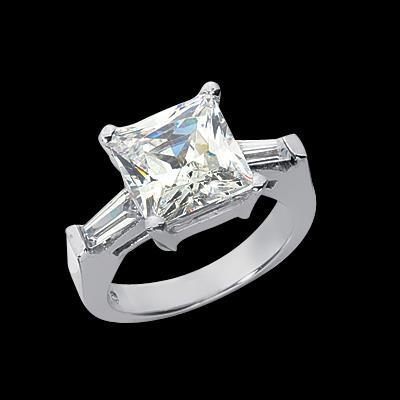 2.45 Ct. Princess & Baguette Genuine Diamonds Three Stone Wedding Ring