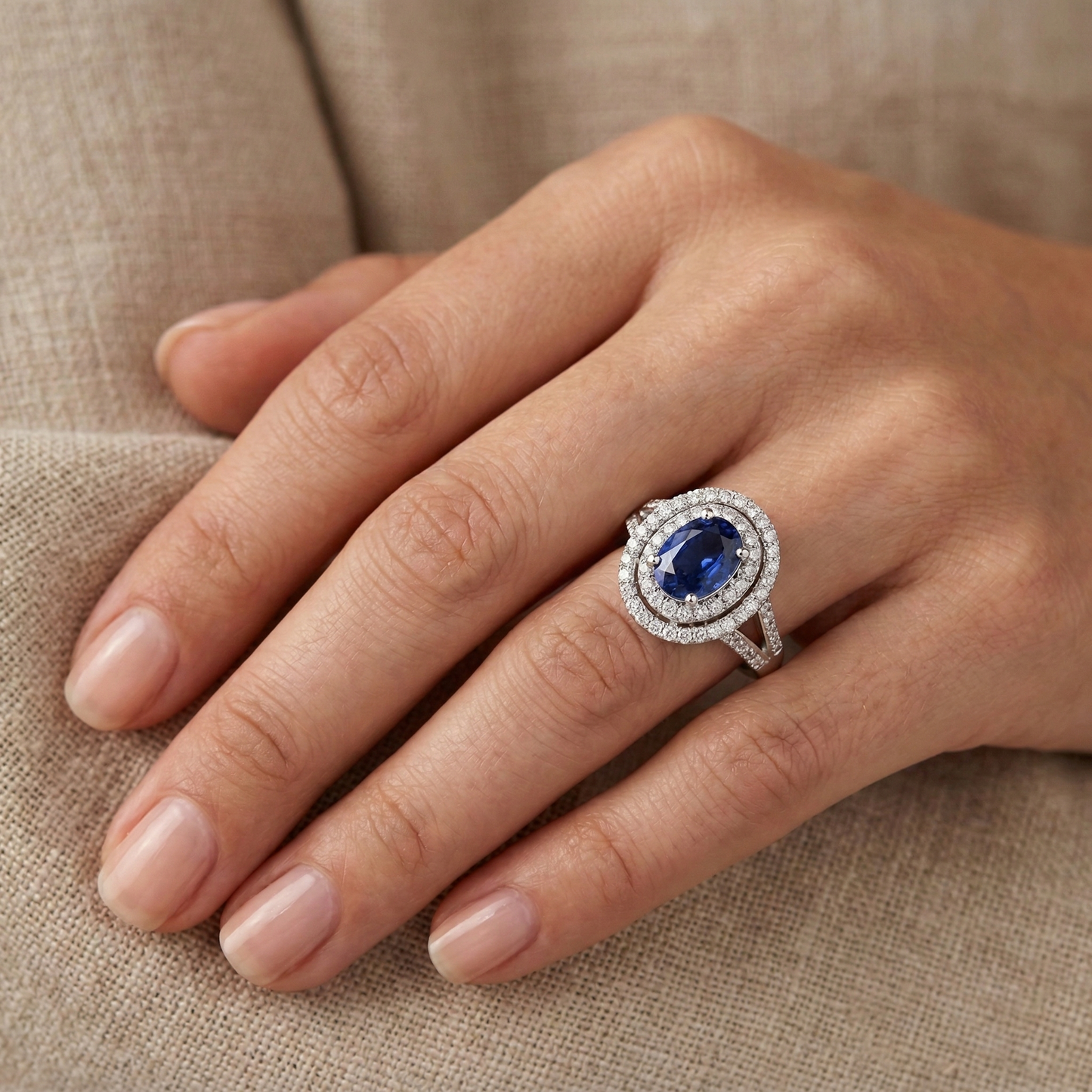2.45 Ct Blue Oval Sapphire With Natural Earth Mined Diamond ( Not Lab Grown ) Wedding Ring White Gold 14K