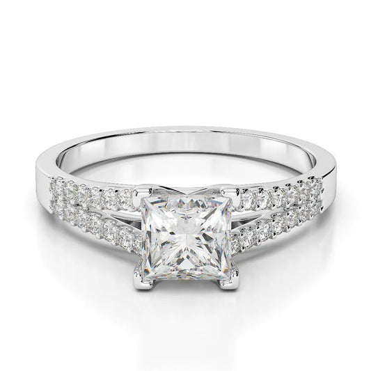 2.45 Ct Princess & Round Cut Real Diamonds Wedding Ring Split Shank