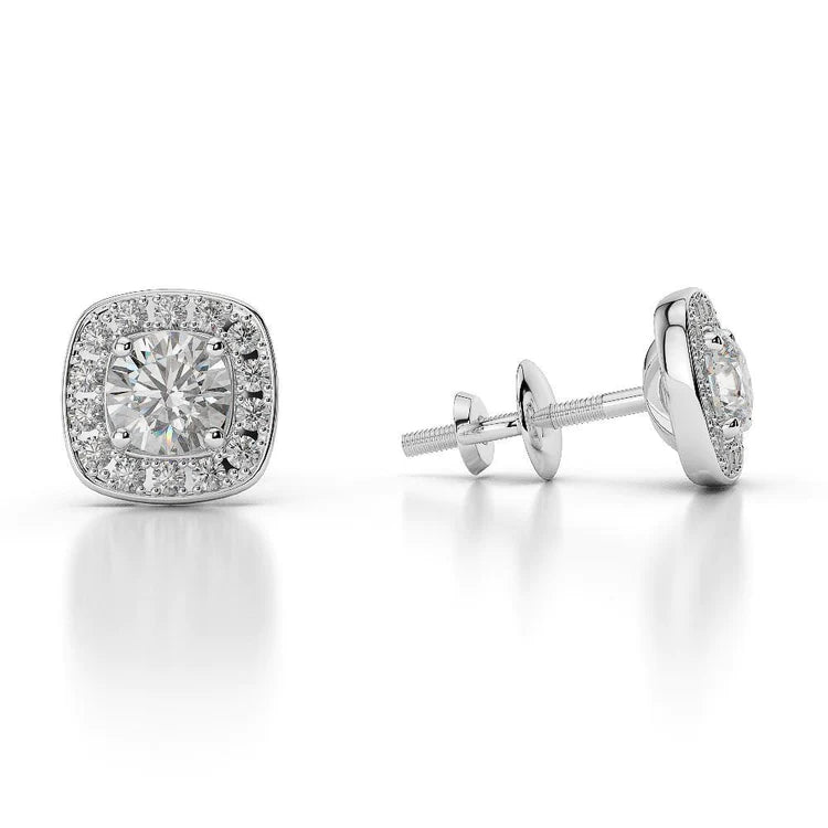 2.48 Carats Real Diamonds Halo Women Studs Earrings White Gold 14K