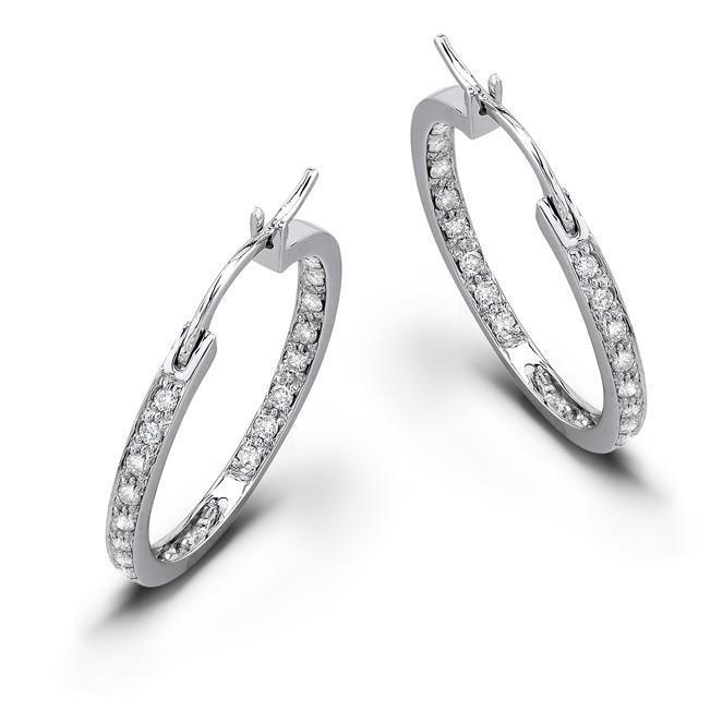 2.4 Ct Small Round Cut Genuine Diamond Hoop Earrings 14K White Gold