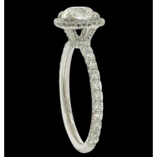 2.50 Carats Antique Style Halo Cushion Real Diamond Ring White Gold 14K