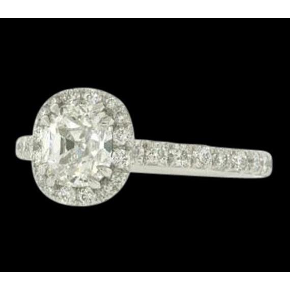 2.50 Carats Antique Style Halo Cushion Real Diamond Ring White Gold 14K
