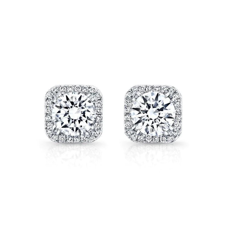 2.50 Carats Halo Real Diamond Ladies Stud Earrings 14K White Gold