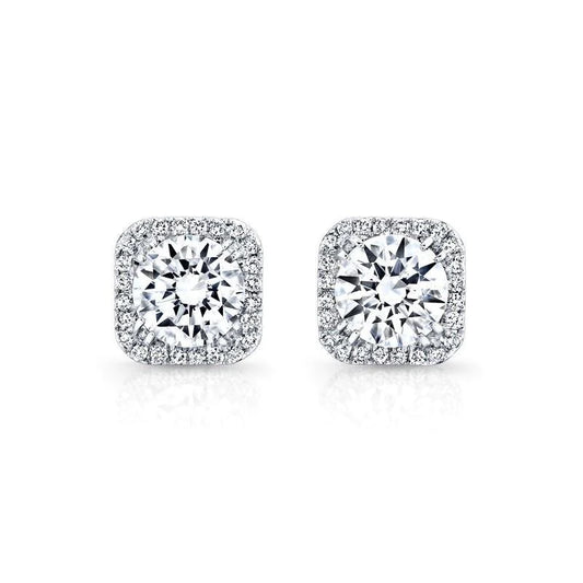 2.50 Carats Halo Real Diamond Ladies Stud Earrings 14K White Gold