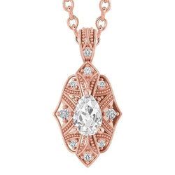 2.50 Carats Natural Earth Mined Diamond Pendant & Chain Pear Old Miner Rose Gold Jewelry