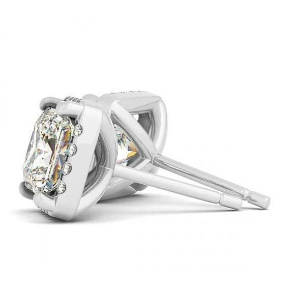 2.50 Carats Princess Center Real Diamond Studs Earrings Halo White Gold 14K