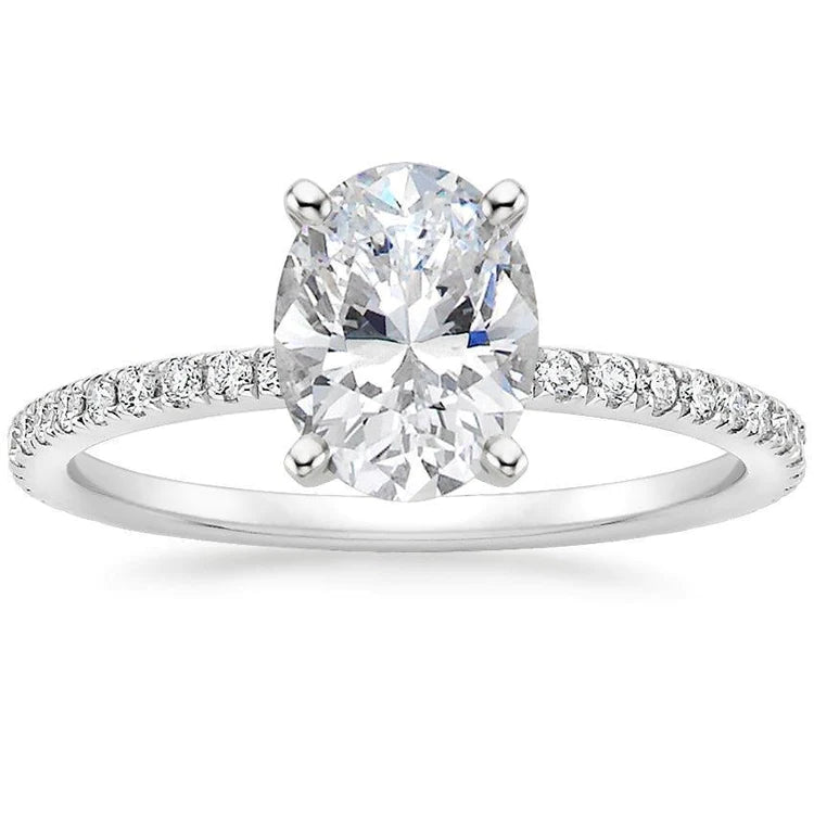 2.50 Carats Prong Set Oval And Round Genuine Diamond Ring