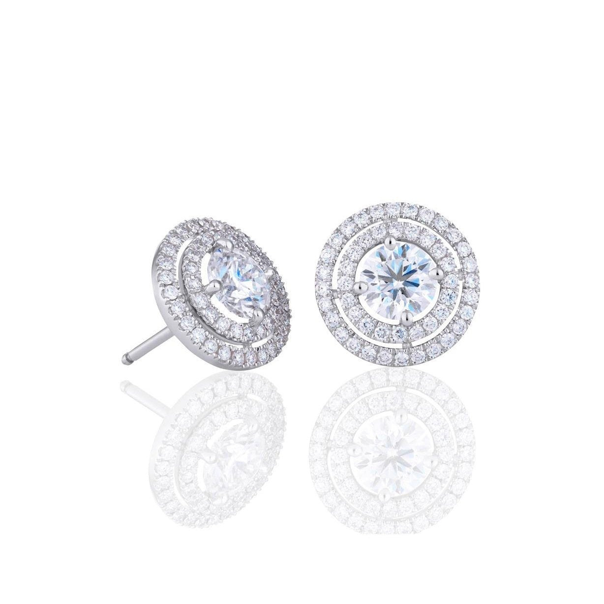 2.50 Carats Round Cut Real Diamond Women Studs Halo Earrings