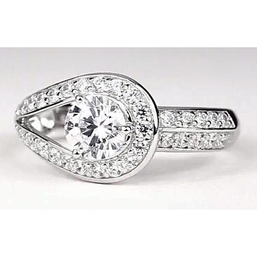 2.50 Carats Round Real Diamond Ring Unique Shank Style White Gold 14K