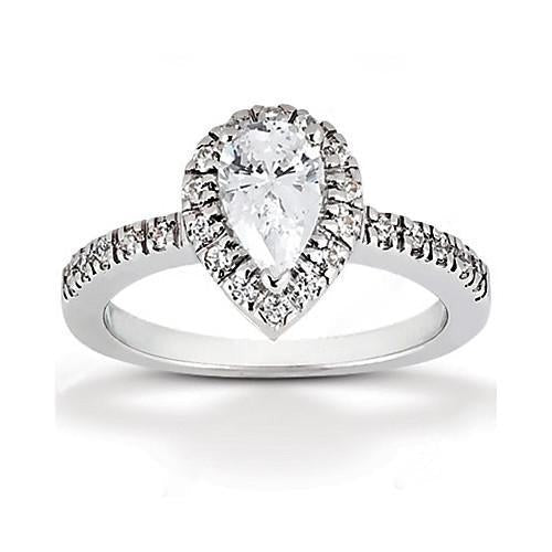 2.50 Carats Royal Engagement Ring Halo Genuine Pear Diamond