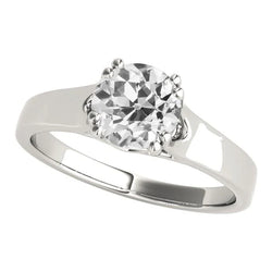 2.50 Carats Solitaire Ring Old Mine Cut Real Diamond Double Prong Set