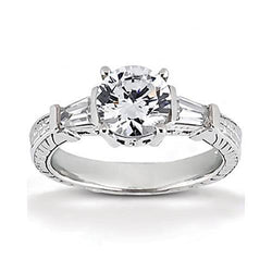 2.50 Carats Three Stone Real Diamond Engagement Ring White Gold 14K