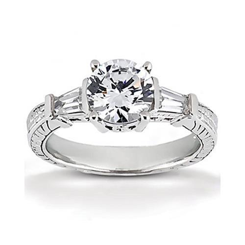 2.50 Carats Three Stone Real Diamond Engagement Ring White Gold 14K