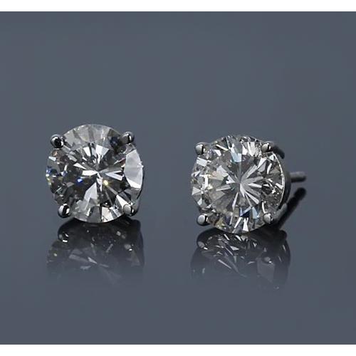 2.50 Carats White Gold 14K Prong Round Genuine Diamond Stud Earring 