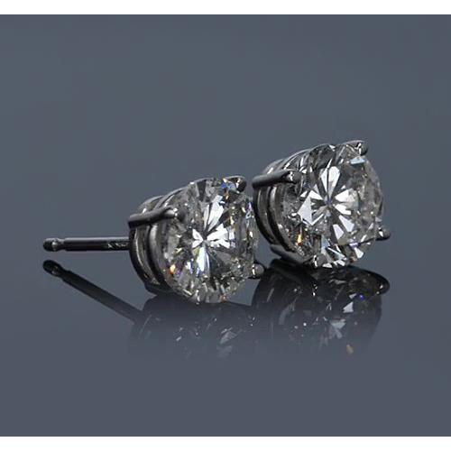  White Gold 14K Prong Round Genuine Diamond Stud Earring F Vs1