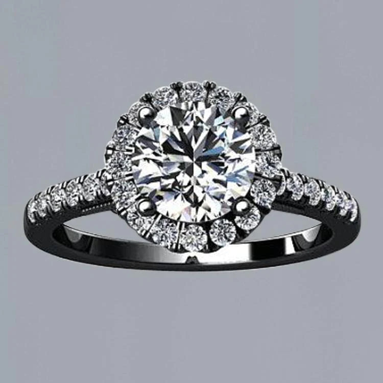 2.50 Ct. Round Halo Genuine Diamond Solitaire With Accents Ring Black Gold 14K