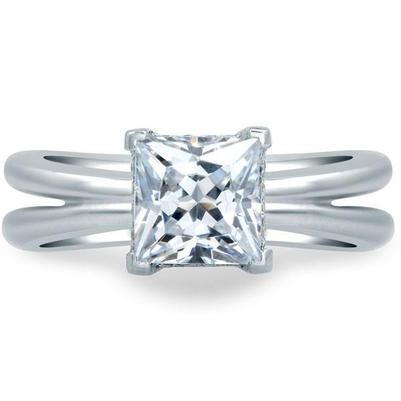 2.50 Ct Princess Cut Natural Diamond Solitaire Engagement Ring 4 Prongs