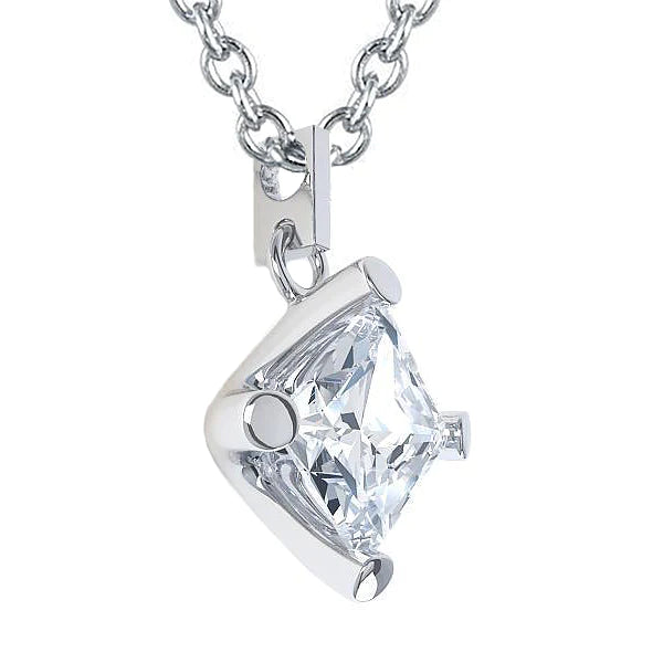 2.50 Ct Princess Cut Solitaire Real Diamond Pendant Necklace White Gold