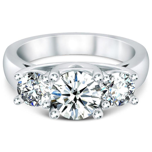 2.50 Ct Round Three Stone Real Diamond Ring New White Gold 14K - Three Stone Ring-harrychadent.ca