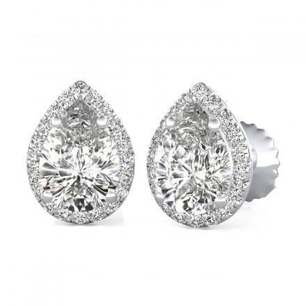 2.50 Pear & Round Real Halo Diamond Stud Earring White Gold 14K