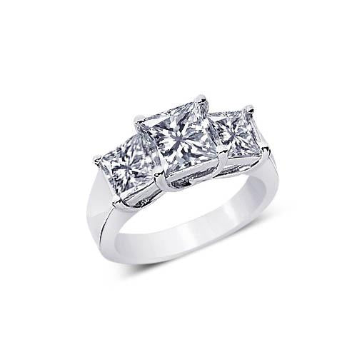2.51 Carat 3 Stone Princess Genuine Diamonds Engagement Ring Women Jewelry