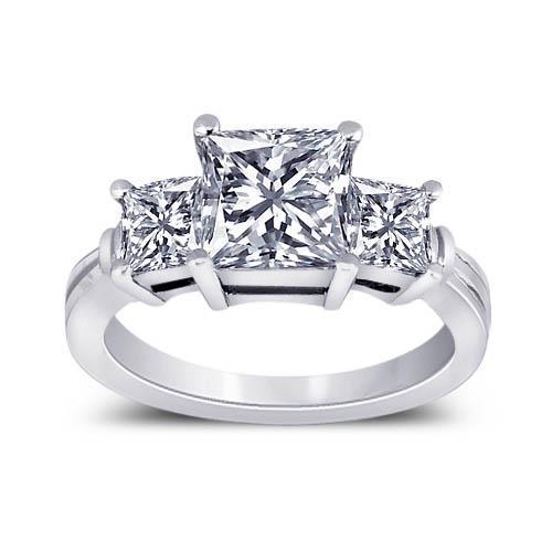 2.51 Carat Princess Real Diamonds Engagement Ring 3 Stone Gold Jewelry