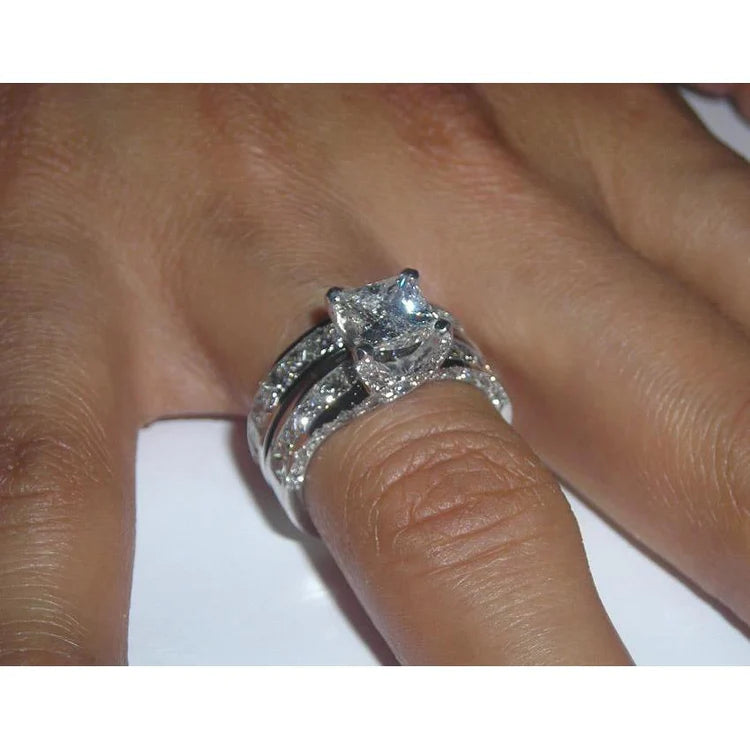2.51 Carats Princess Cut Pave Natural Diamond Engagement Ring 
