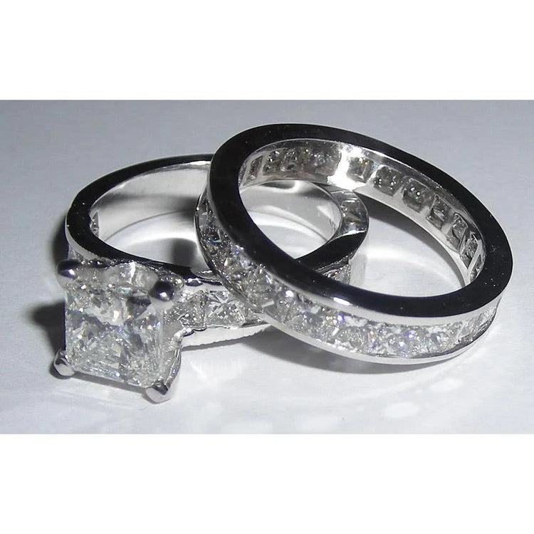 2.51 Carats Princess Cut Pave Natural Diamond Ring Set